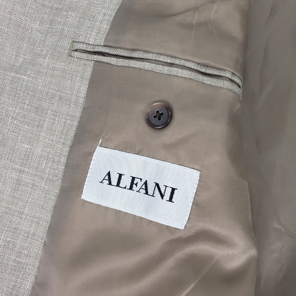 Linen Wool Alfani Men's Tan Sport Coat Blazer Suit Jacket R 46 Light Business - Picture 16 of 16
